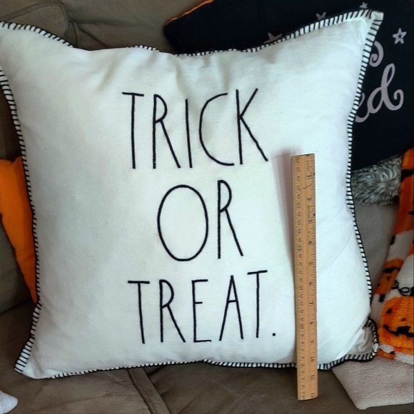 Rae Dunn Halloween Trick or Treat Checkered Duck Feather Large Accent Pillow - Picture 7 of 9